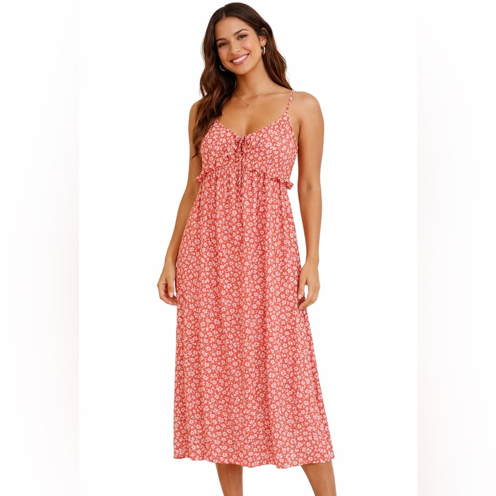 Billabong Coral Red/Orange Floral Midi Dress